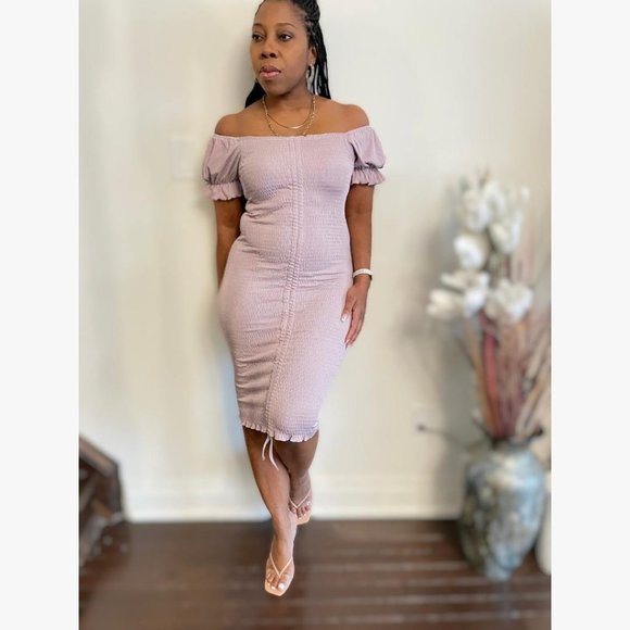 (NWT) Smocked Ruched Dress (Midi or Mini) - Lilac - Picture 4 of 9